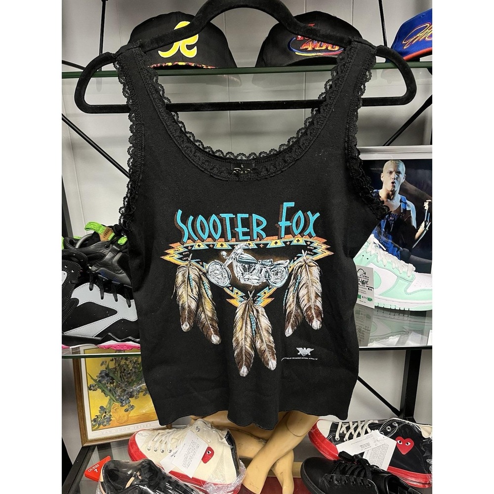 Vintage 1980s 3D Emblem Tagged Scooter Fox Dream Catcher Lace Trim Tank Top L